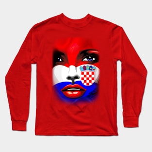 Croatia Flag Beautiful Girl Portrait Long Sleeve T-Shirt